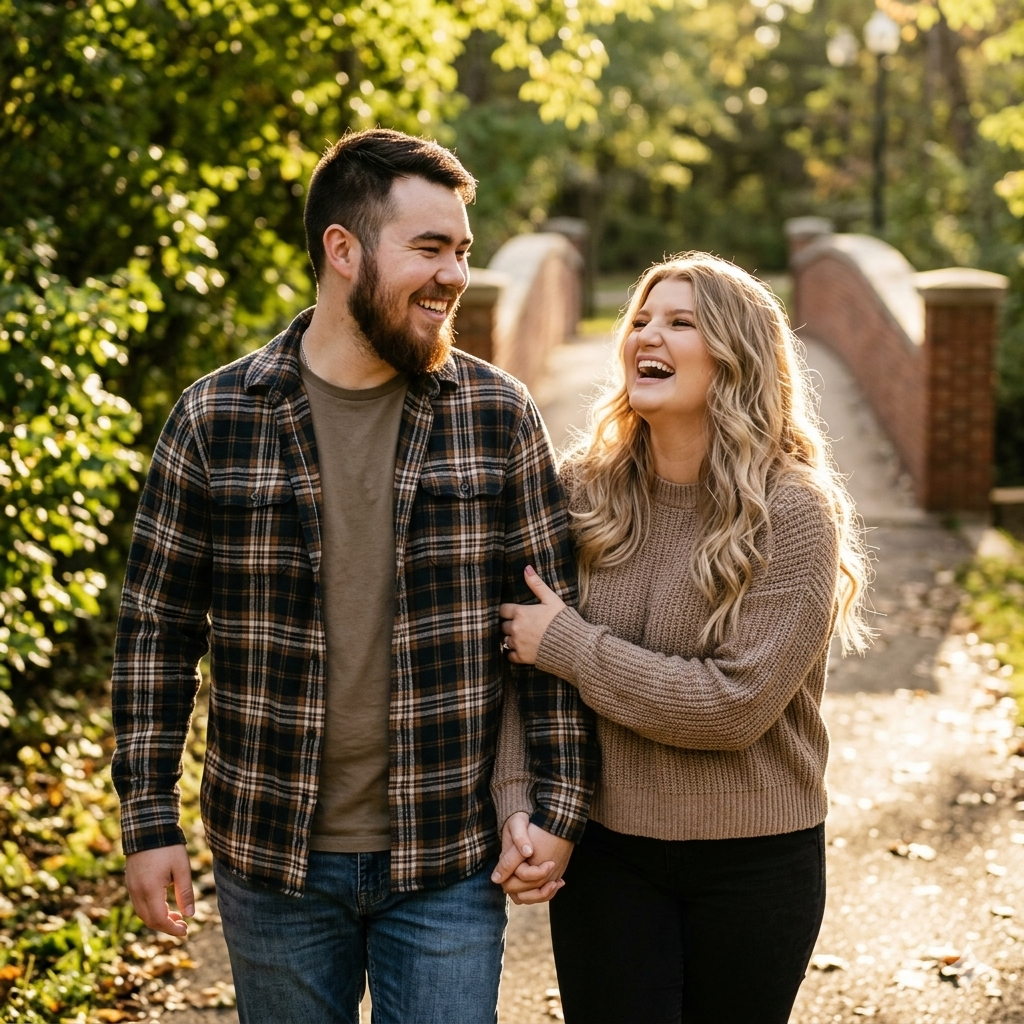 Brittany and Jacob in a relaxed couple photo.